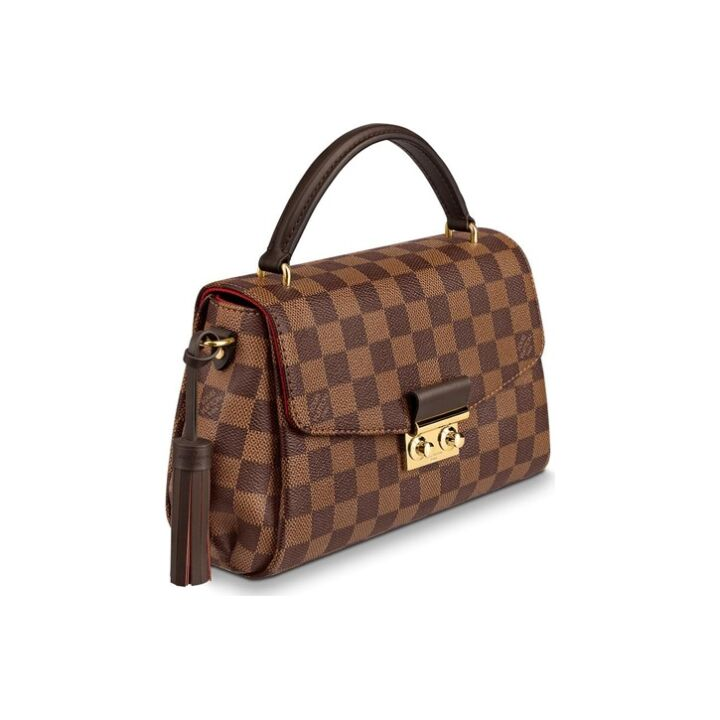 LOUIS VUITTON Croisette 复古经典S-lock锁扣棋盘格 Damier Ebene涂层帆布拼牛皮饰边 手提包斜挎包单肩包 女款 棕色