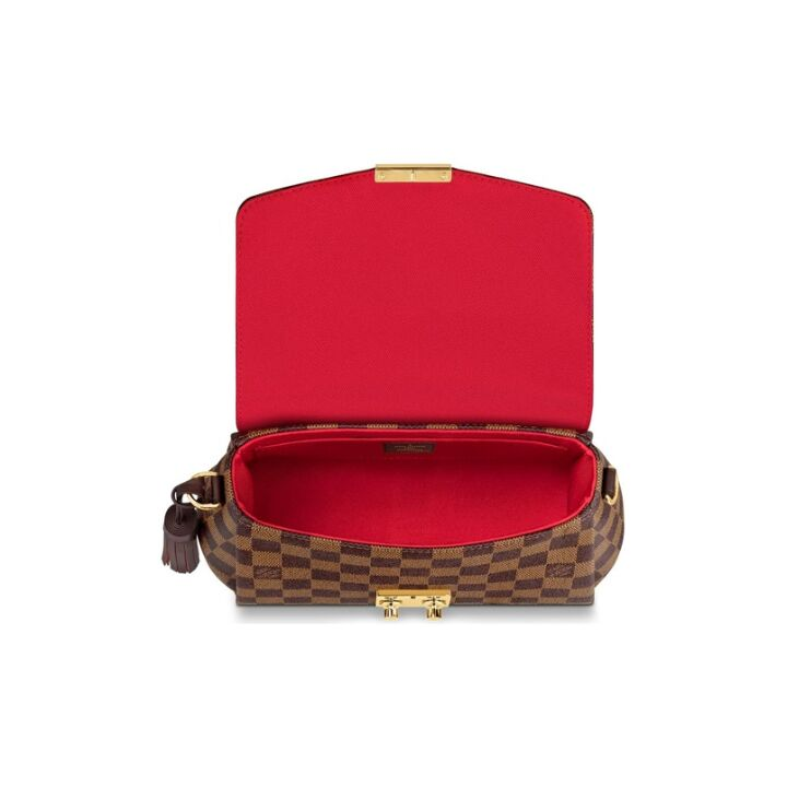 LOUIS VUITTON Croisette 复古经典S-lock锁扣棋盘格 Damier Ebene涂层帆布拼牛皮饰边 手提包斜挎包单肩包 女款 棕色