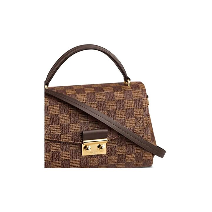 LOUIS VUITTON Croisette 复古经典S-lock锁扣棋盘格 Damier Ebene涂层帆布拼牛皮饰边 手提包斜挎包单肩包 女款 棕色