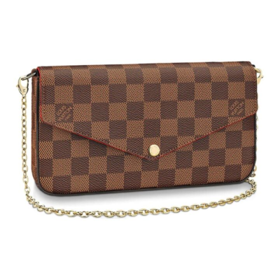 LOUIS VUITTON Pochette Félicie 时尚复古棋盘格设计 帆布拼牛皮革 链条包斜挎包单肩包 女款 棕色